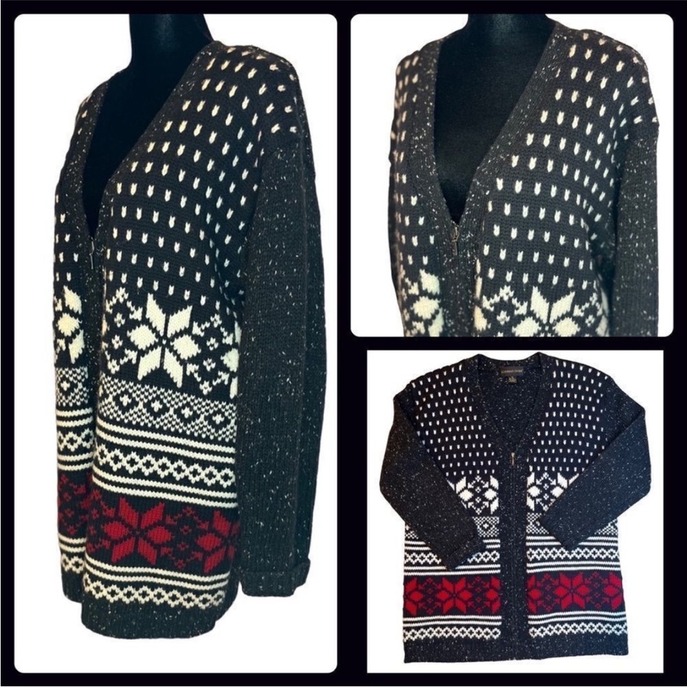 VINTAGE FAIRE ISLE FRONT ZIP CLOSURE CARDIGAN WOOL BLEND